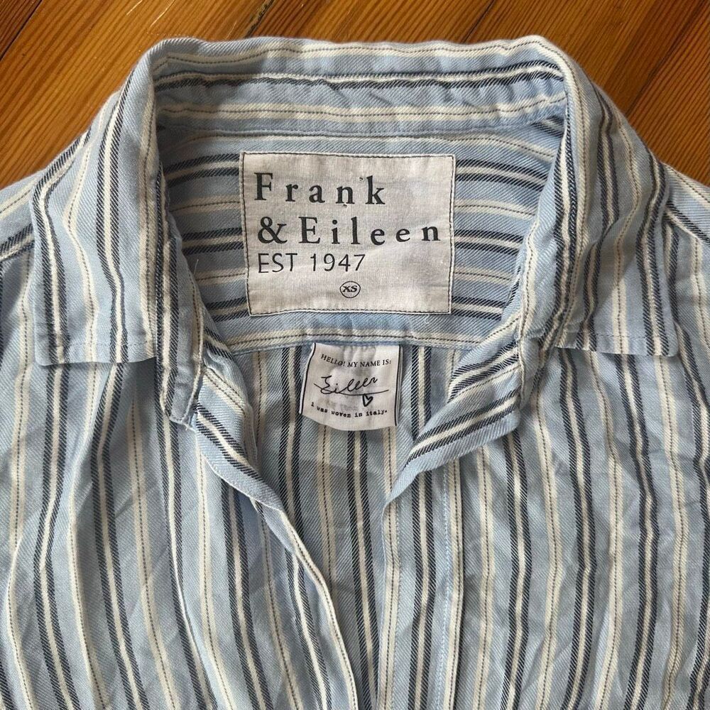 Frank & Eileen 100% Modal Eileen Button Up in White/Blue Stripe Size XS - Picture 3 of 5